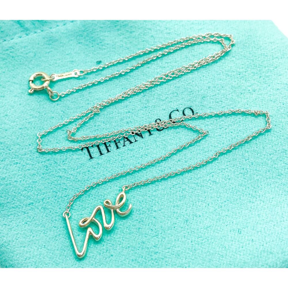 Tiffany & Co Paloma Picasso Graffiti Love Pendant Necklace Sterling Silver 16" - Picture 2 of 10